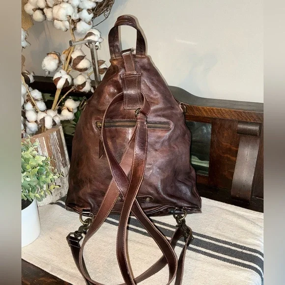 Bed Stu Leather 3 In 1 Delta Backpack Shoulder Bag HandBag Teak Rustic MSRP 345 - Picture 3 of 15